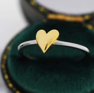 แหวนรูปหัวใจทำจากเงินสเตอร์ลิงและทองคำ แหวนสองสี หัวใจทองคำ แหวนรูปหัวใจ - Product Image 2