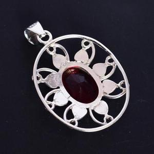 Colgante de Plata de Ley 925 Pura y Sólida con Gema de Granate Rojo de Cuarzo Natural de Alta Calidad, Collar Fino, Religioso, de Fábrica - Product Image 4