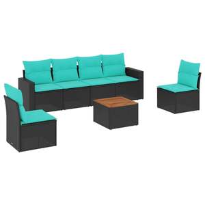 Juego de sofás de patio de ratán sintético negro de 7 piezas con cojines, elegantes muebles de exterior - Product Image 2