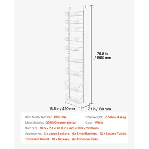 Étagère à épices suspendue en acier robuste à 9 niveaux, organisateur de garde-manger mural réglable, rangement de garde-manger pour porte, solution de rangement de cuisine - Product Image 6
