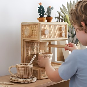 Juguetes de cocina de rol para niños pequeños, cafetera de ratán en miniatura, juguete interactivo para niños - Product Image 6