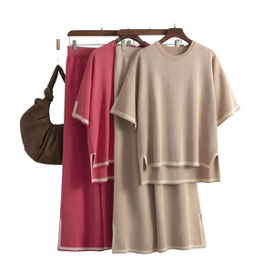Ensemble pull tricoté pour femme, haut sans manches à col rond, pantalon large uni, décontracté, coupe ample, en laine respirante pour l'hiver - Product Image 3