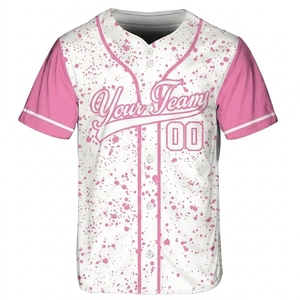 Maillot de baseball personnalisé à pois roses avec nom et numéro, uniforme sublimé pour adultes, vêtements de sport respirants à manches courtes unisexes - Product Image 2
