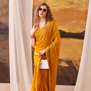 Sari de Crepé de Diseño Especial Festivo para Bodas y Fiestas - Product Image 1