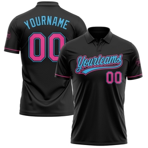 Polo de golf Performance Vapor personnalisé noir-rose-bleu ciel, le plus vendu de l'industrie, vente en gros directe - Product Image 1