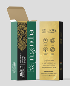 Aromas Fundidos RAJNIGANDHA, Polvo de Madera Premium, Aromático, Orgánico, Ecológico, Incienso Indio, Varillas de Dhoop - Product Image 1