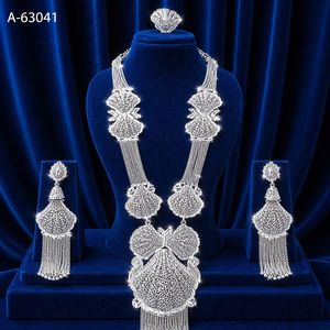 Parure de bijoux ethniques de créateur en zircon, boucles d'oreilles pendantes longues, plaqué argent, collection fiançailles, anniversaire, mariage A-63040 - Product Image 2