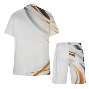 เสื้อยืดและกางเกงขาสั้นผู้ชายสไตล์วินเทจรักษ์โลก ชุดกีฬาฤดูร้อน 2 ชิ้น สีพื้น - Product Image 4