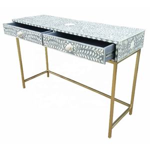 Venta caliente gris Floral hueso incrustaciones 2 cajones mesa auxiliar hueso incrustaciones salón Mesa hueso incrustaciones sala de estar mesa auxiliar en precio al por mayor - Product Image 2