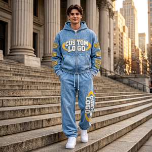 Ensemble sweat à capuche et pantalon de survêtement 100 % coton délavé pour homme – Coordonnés de mode urbaine surdimensionnés et épais personnalisés - Product Image 4