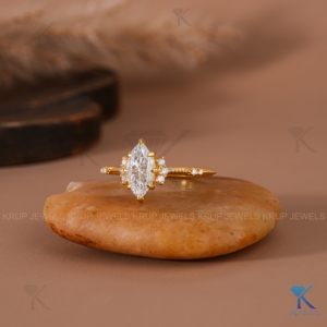 Vintage Marquise Lab Grown Diamond Cluster Engagement <b>Ring</b> 14K/18K Solid Yellow Gold Milgrain Band Fine Bridal Jewelry For Women - Product Image 2