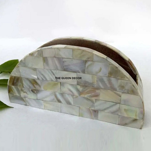 Caja de pañuelos de metal de acero inoxidable con incrustaciones de nácar de alta calidad para decoración de mesa, restaurante, cafetería y hogar. - Product Image 1