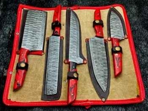 Ensemble de couteaux de chef Damazcus écologiques, lames en acier inoxydable ambidextres, manche en bois rouge, 5 pièces - Product Image 2