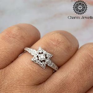 Bague de fiançailles éternité en moissanite Charm Jewels, argent 925, monture à griffes en or 14K, taille coussin, classique pour femme, IGI 3g - Product Image 6