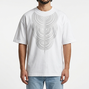 Short Sleeve O-Neck Street Style Casual Jersey Cotton Front Logo Men's Regular Fit T-Shirt Geometric Rhinestone Digital <b>Printing</b> - Product Image 1