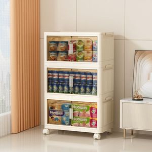 Armadio Pieghevole Laterale da 50 cm con 3 Ripiani e Contenitori in Plastica Pieghevoli da 30 cm con Porta Magnetica - Product Image 3
