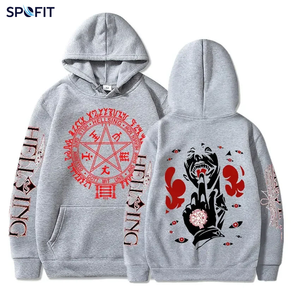 SPOFIT Sweat à capuche gothique Hellsing pour homme, noir, imprimé par sublimation, coupe classique, streetwear automne, design anime manga, logo avant - Product Image 5