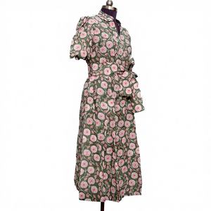 Vestido Midi Bohemio de Verano para Mujer, Vintage, 100% Algodón, Elegante, de Manga Corta, con Estampado Floral, Corte en A, Cintura Natural con Cinturón - Product Image 2