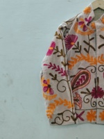Blouson bomber pour femme brodé de fleurs, col montant, manches trois quarts, broderie à la main, coton tricoté, printemps, automne, hiver