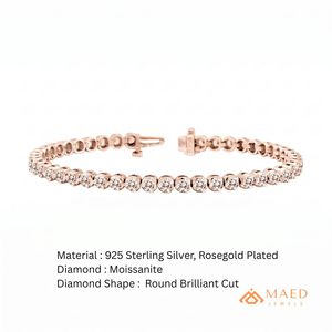 สร้อยข้อมือเทนนิสโมอิสซาไนต์สำหรับผู้หญิง สีโรสโกลด์ ดีไซน์โซ่เส้นเล็ก ประดับด้วยหินทรงกลม เครื่องประดับแฟชั่นสุดหรู ของขวัญสุดเก๋ - Product Image 6