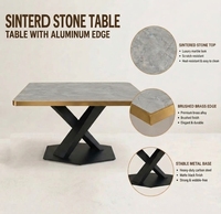 Table à manger écologique en pierre frittée avec bord en aluminium carré sur mesure, design moderne, 4 places