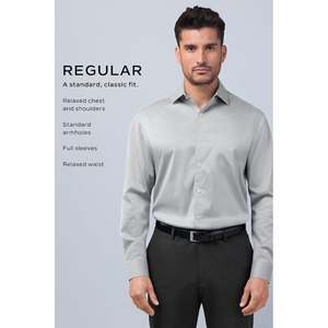 Camisa de vestir de popelina de corte regular para hombre, camisa de manga larga de color liso con cuello extendido para negocios y oficina - Product Image 5