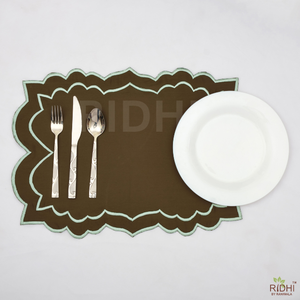 Ridhi Handmade Brown Cotton Reversible Rectangle <b>Table</b> <b>Mat</b> with White Embroidery Eco-Friendly Placemat Washable New Home Decor - Product Image 6
