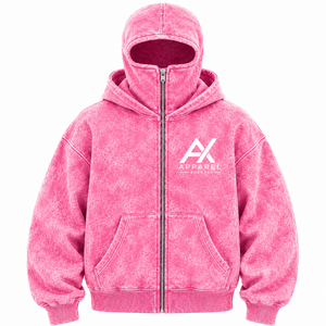 Sudadera con capucha premium con cremallera completa y efecto acid wash, estilo balaclava oversize, con logotipo personalizado, de tejido grueso, estilo streetwear - Product Image 1
