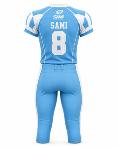 American Football Uniform Set Light Blue <b>White</b> <b>V</b>-<b>Neck</b> Short Sleeve 100% Polyester Moisture Wicking Fitted Adult Custom Team Name - Product Image 3
