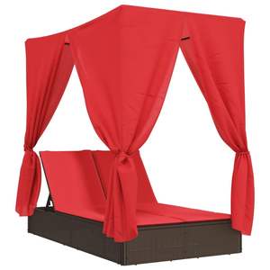 Tumbona Doble para Patio de Ratán Sintético Marrón con Techo y Cortinas, Muebles Duraderos para Exteriores - Product Image 2