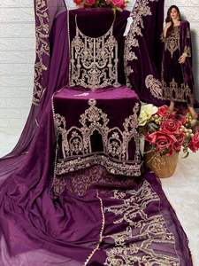 Elegant Velvet Embroidered Shalwar Kameez Set for Adults Pakistani Style Jacquard Bottom with Chinon Dupatta Special Occasions - Product Image 5