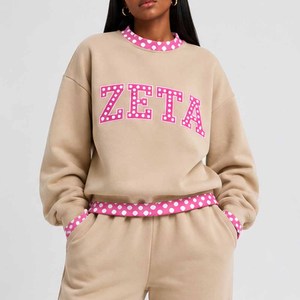 Zeta Manufacturer Cotton Fleece <b>Mock</b> <b>Neck</b> Sweatshirt Women Men Ladies Unisex Gingham Patch Polka Dot Chenille Embroidery - Product Image 4