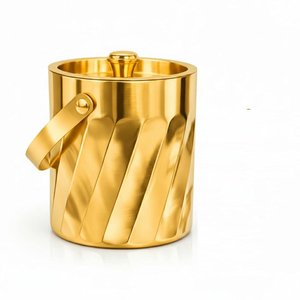 Seau à glace en métal martelé, seau à vin isotherme en acier inoxydable à double paroi avec poignée décorative en forme de branche de papillon dorée - Product Image 3