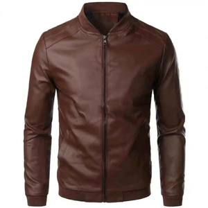 Chaqueta de Cuero para Hombre, Estilo Urbano, Diseño Sólido/a Cuadros, Ecológica, Resistente al Viento, Cierre Frontal con Cremallera, Prenda Exterior para Otoño e Invierno - Product Image 6