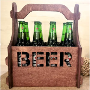 Wholesale Custom Rustic Wooden Beer Caddy 6 Pack <b>Bottle</b> Carrier <b>Storage</b> Box <b>Rack</b> Holder Container Basket With Handle For Bar - Product Image 1