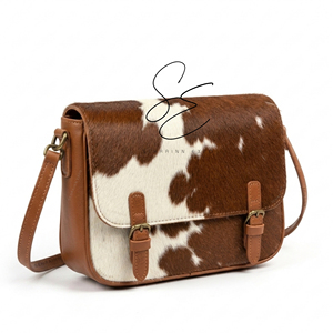 Genuine Leather Hair-On Hide Messenger Bag <b>Laptop</b> Crossbody Bag Vintage Leather Shoulder Bag Satchel Men & Women Office Work Bag - Product Image 2