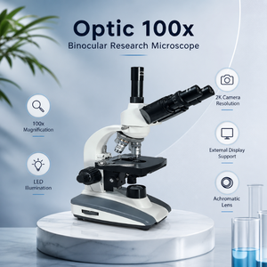 Microscope de recherche binoculaire optique 100x avec éclairage LED, résolution de caméra 2K, prise en charge d'un écran externe et lentille achromatique - Product Image 5