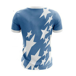 Blue <b>Star</b> Print Men's T-Shirt Short Sleeve O-Neck Casual Breathable Knitted Regular Fit Polyester Jersey Tee - Product Image 2