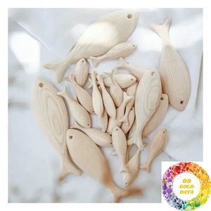 Natural Unpainted Wooden Fish Ornament Mediterranean Coastal Style 9-19cm for Craft <b>Painting</b> and Decoration - Product Image 2