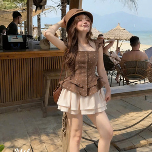 Ensemble deux pièces décontracté d'été en coton écologique lavable pour femme – Confortable, sans col, coupe longue et ajustée, tendance - Product Image 4