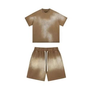 Grey Cloud <b>Acid</b> Wash 2 Piece Set Hip Hop Style <b>Drop</b> Shoulder Relaxed Fit Cotton Short Set Summer Co-ord Urban Fashion Apparel - Product Image 2