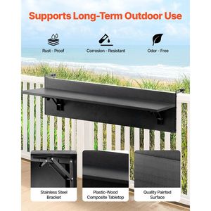 12 X 32 Folding Balcony Railing <b>Table</b> Outdoor Balcony Bar <b>Table</b> Railings 50 Lbs Loading Capacity Hanging <b>Table</b> for Balcony Fit - Product Image 2