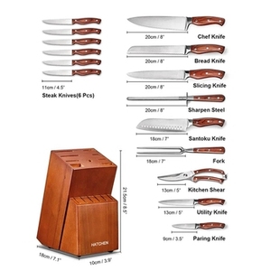 Ensemble de 9 couteaux de chef multifonctions en acier inoxydable de haute qualité, écologiques, manches en bois, couteaux de cuisine professionnels - Product Image 2
