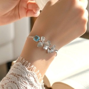 สร้อยข้อมืออะความารีน สร้อยคอดอกกล้วยไม้ ต่างหูรูปดอกไม้สีฟ้าอมเขียว ชุดเครื่องประดับประจำเดือนมีนาคม ของขวัญสำหรับผู้หญิง - Product Image 3