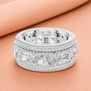 Anillo de Eternidad Imperial con Diamantes de Corte Radiante en Oro Sólido, Oro Rosa y Oro Blanco, Anillo de Boda Vintage con Milgrain - Product Image 2