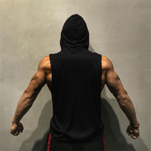 Men's Custom Logo 100% Polyester Gym Vest Breathable Quick Dry Knitted Sports Tank <b>Top</b> Casual Workout Sleeveless Hoodie 180g - Product Image 6