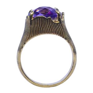 Bague vintage en argent 925 plaqué or avec améthyste, sertie en canal, bijou pour femme, cadeau de mariage ou de fiançailles - Product Image 5