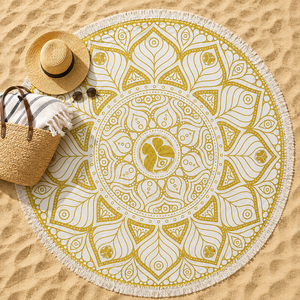 Toalla de Playa Redonda con Estampado de Mandala y Flecos, Estilo Lujoso, para Uso en Verano, de Fabricante Profesional - Product Image 3