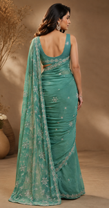 Sari de Seda Moonga Morado de CHOHAN TEXTILE, Largo hasta el Suelo, Sin Arrugas, de Secado Rápido, con Protección Solar, Borde Dorado Zari, Estilo Vintage para Bodas y Fiestas - Product Image 2
