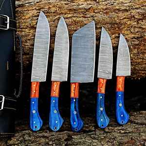 Ensemble de 5 couteaux de chef en acier Damas faits à la main avec étui, outils de cuisine de qualité supérieure, couteaux à légumes artisanaux - Product Image 6